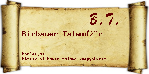 Birbauer Talamér névjegykártya